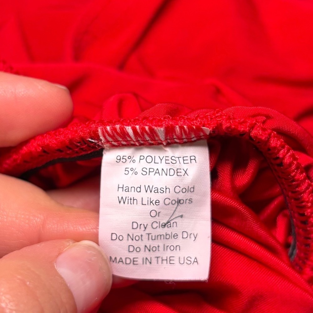 Red Ruched Mermaid Midi Skirt Ruffle Hem Dance Salsa Bodycon Made in USA Sz S - Picture 7 of 11